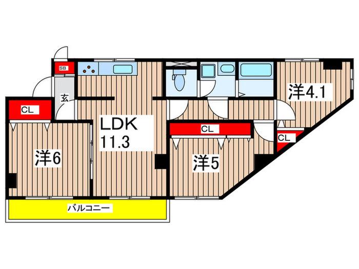 日吉スカイハイツ(3LDK/3階)の間取り写真