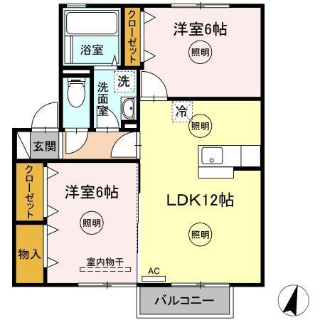 サンハイツ大麻B(2LDK/2階)の間取り写真