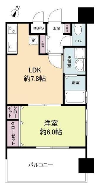 レジディア博多2(1LDK/7階)の間取り写真