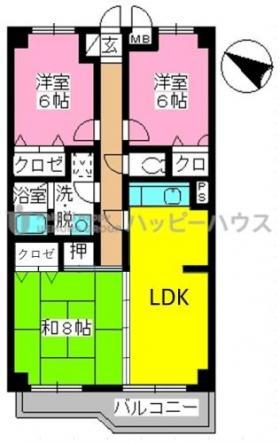 ヴィラージュ荷稲(3LDK/1階)の間取り写真