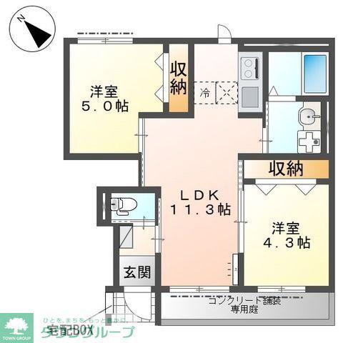 坂戸市大字石井 アパートIII期工事(2LDK/1階)の間取り写真