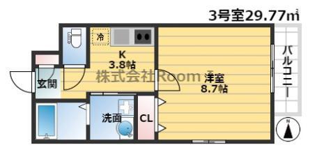スクエアメゾン高殿 旭化成ヘーベルメゾンHEBEL HAUS(1K/1階)の間取り写真