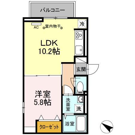 D-ROOM樹・旭町(1LDK/2階)の間取り写真