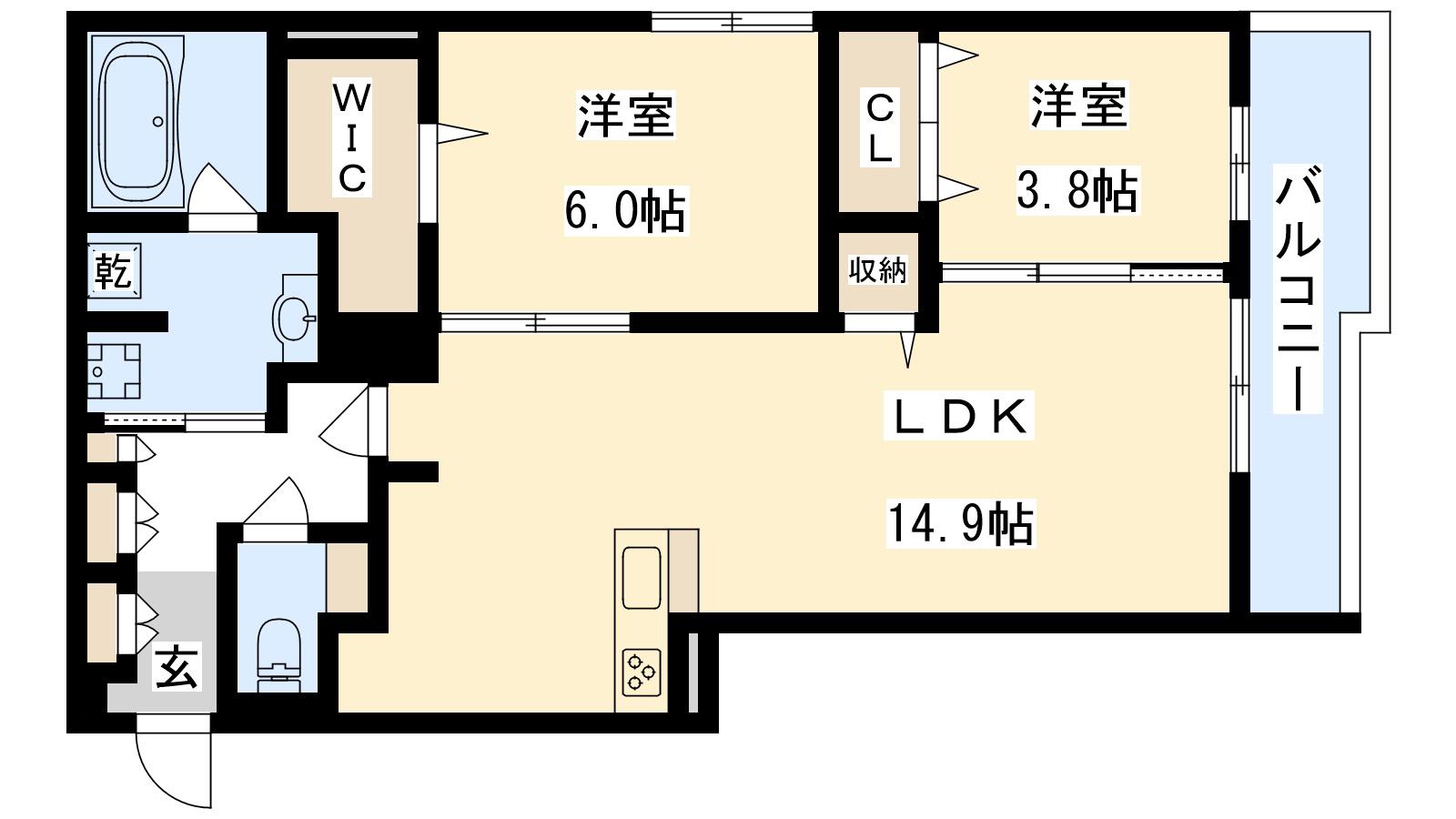 メゾンルル赤川(2LDK/1階)の間取り写真