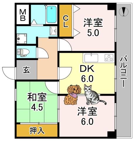 ファミールK(3DK/1階)の間取り写真