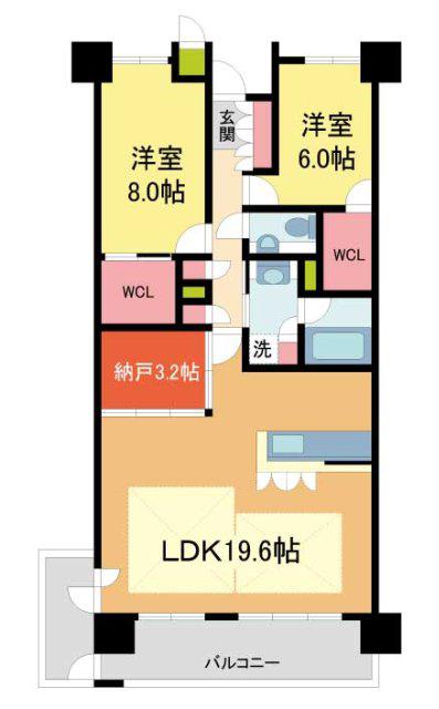 ワコーレ夙川羽衣町(2SLDK/2階)の間取り写真