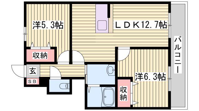 MAST COURT 加古川南 B棟(2LDK/1階)の間取り写真