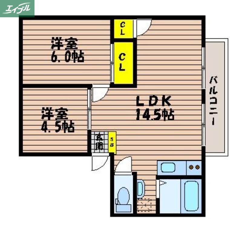 アビタシオンあおえ東棟(2LDK/2階)の間取り写真