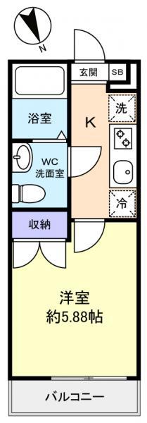 ザ・レジデンス北習志野(1K/2階)の間取り写真