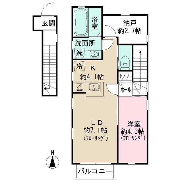 DUO 南台 B(1SLDK/2階)の間取り写真