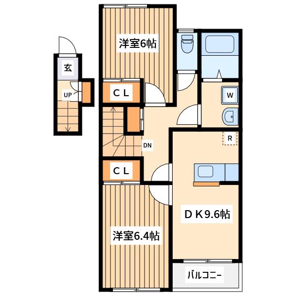 エバーガーデン(2DK/2階)の間取り写真