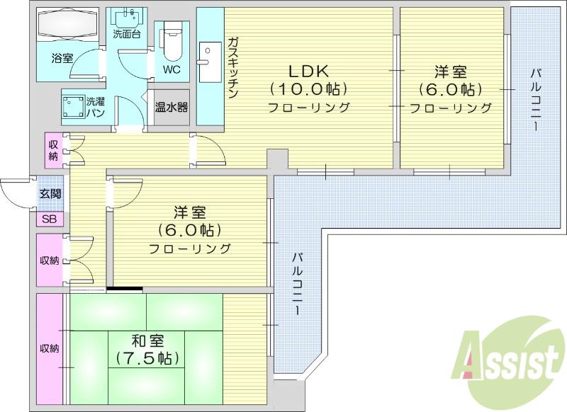 シャンボール一番町(3LDK/5階)の間取り写真