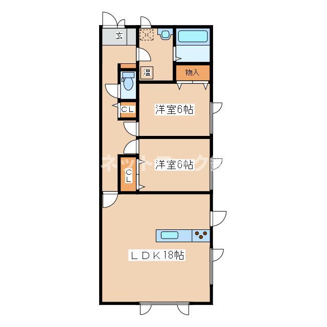住之江町11-2AP(2LDK/2階)の間取り写真