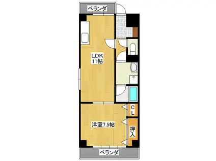 マーブル下石(1LDK/2階)の間取り写真