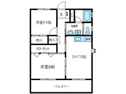 コーポ海月(2DK/2階)の間取り写真