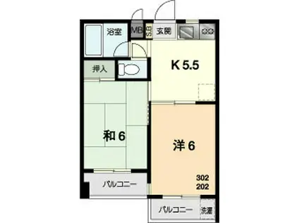 マリーハイツ(2K/2階)の間取り写真