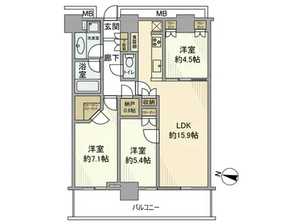 リエトコート武蔵小杉ザ・クラッシィタワー(3LDK/14階)の間取り写真