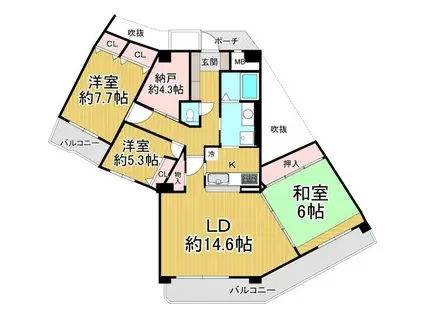 KDXレジデンス夙川ヒルズ 1番館(3SLDK/5階)の間取り写真