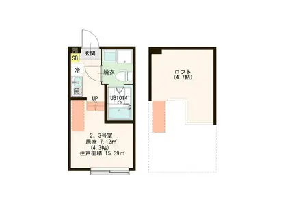 ハーモニーテラス一ツ家VIII(ワンルーム/2階)の間取り写真