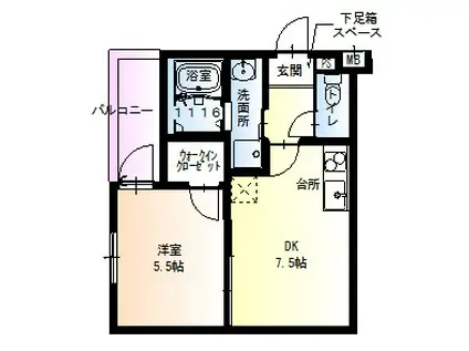 フジパレスあびこVI番館(1DK/1階)の間取り写真