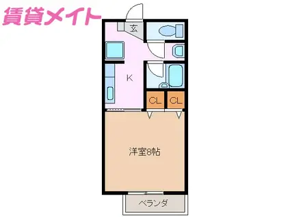 オーキットハイム(1K/2階)の間取り写真