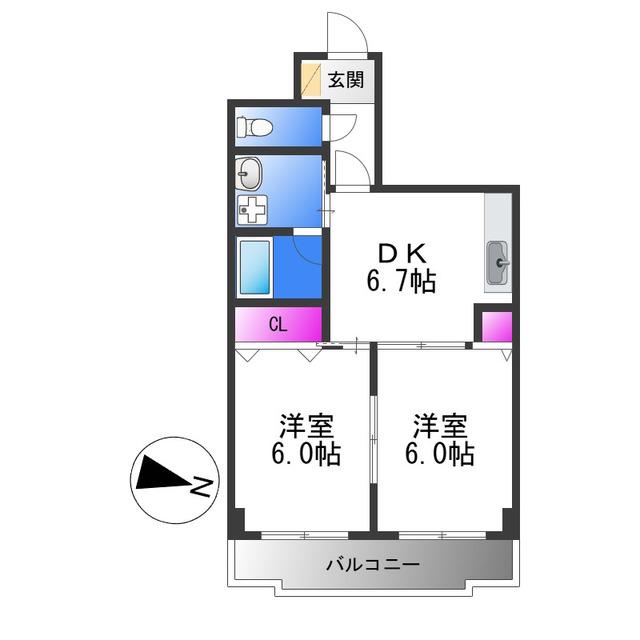 ミタカホーム8番(2DK/5階)の間取り写真
