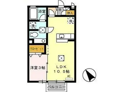 レセンテ松村 C棟(1LDK/1階)の間取り写真