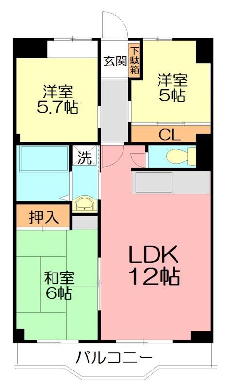 富士スカイハイツ(3LDK/4階)の間取り写真