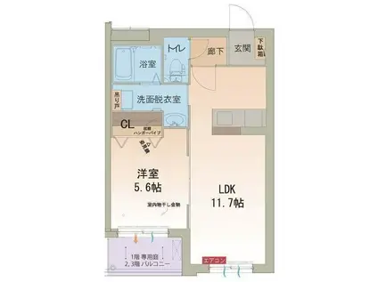 ハートフル インフィニティ(1LDK/2階)の間取り写真