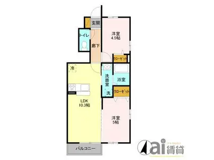 サンモール(2LDK/1階)の間取り写真