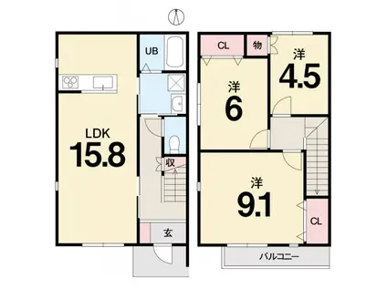 BELLVIE TAKATSU D棟(3LDK/1階)の間取り写真