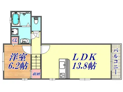 アクエルド野崎通(1LDK/2階)の間取り写真