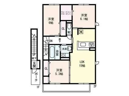 CASASOLEILカーサソレイユ(3LDK/2階)の間取り写真