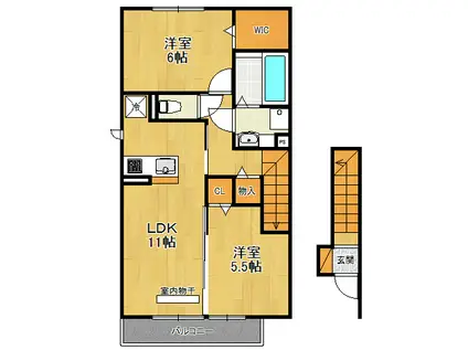 チェリーハウスⅡ A棟(2LDK/2階)の間取り写真