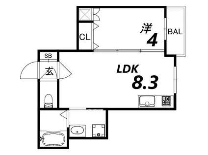 アーク神戸湊川(1LDK/1階)の間取り写真