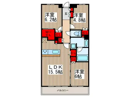 グランカーサ北浦和(3LDK/5階)の間取り写真