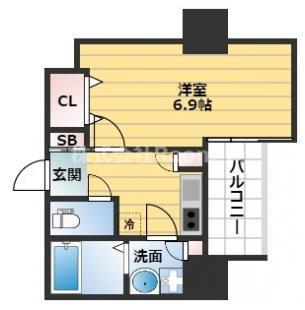 LUXE本町(1K/15階)の間取り写真
