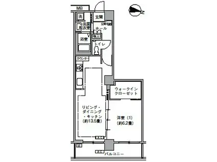 トリニティ芝浦(1LDK/16階)の間取り写真