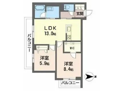 JR宇野線 茶屋町駅 徒歩10分 3階建 築3年(2LDK/2階)の間取り写真