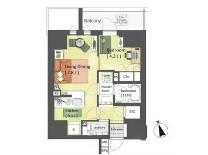 BELLE VUE 千代田飯田橋(1LDK/6階)の間取り写真