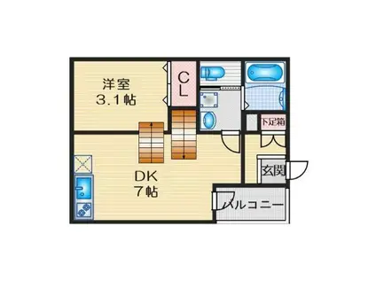 ハーモニーテラス草薙町IV(1DK/2階)の間取り写真