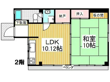 湯河原ビル2号棟(1LDK/2階)の間取り写真