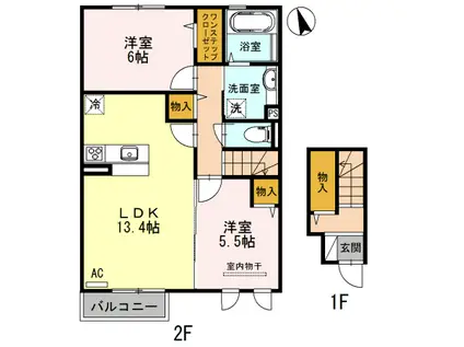 メルベーユ 三丘(2LDK/2階)の間取り写真