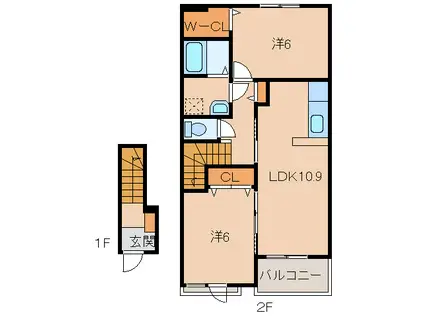 クラージュ II(2LDK/2階)の間取り写真