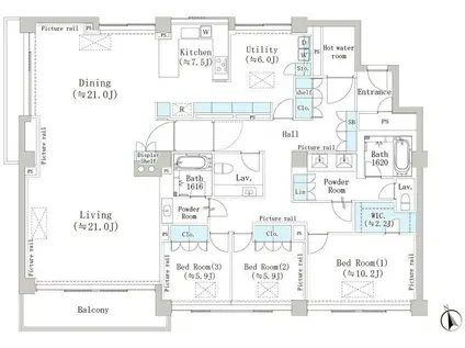 マリックス島津山(3LDK/3階)の間取り写真