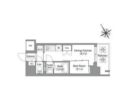 バウスフラッツ蔵前(1DK/2階)の間取り写真