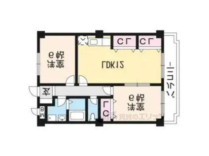 シャトー志水(2LDK/3階)の間取り写真