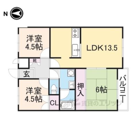 グリーンコート野間(3LDK/3階)の間取り写真