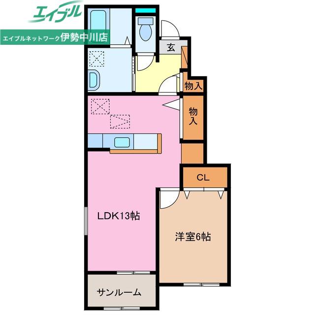 ランドマーク 0826 II(1LDK/1階)の間取り写真