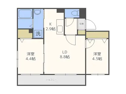 ALBA GRANDE麻生(2LDK/4階)の間取り写真